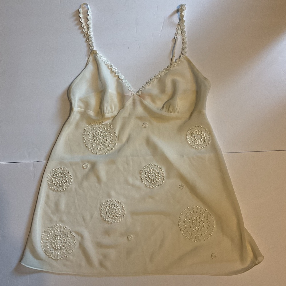 Vintage Victoria's Secret Cream Lace-Trim Slip Sheer Y2K Cami Top Ethereal Sz M